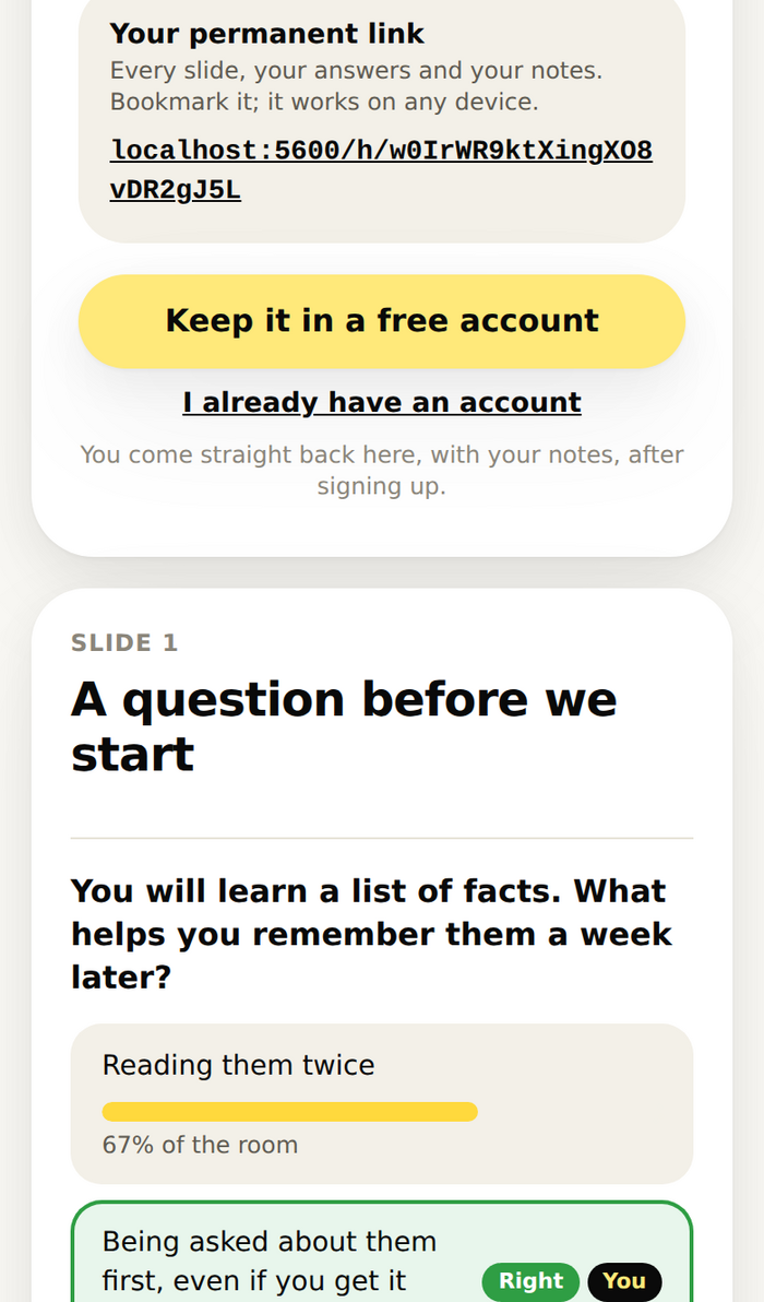 A phone showing the person's copy of the talk